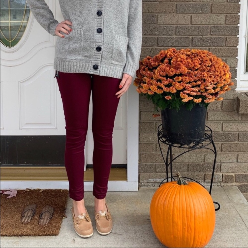 *3 for $30* Burgundy mid-rise push-up Skinny Jeans